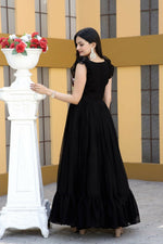 Thumbnail for Jyoti Fashion Women's Black Sequins Thread Embroidery Faux Blooming Anarkali Dress - Distacart