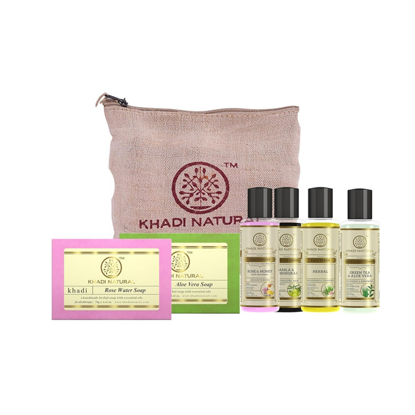 Khadi Natural Travel Kit Skincare & Haircare Essentials On-The-Go - Distacart