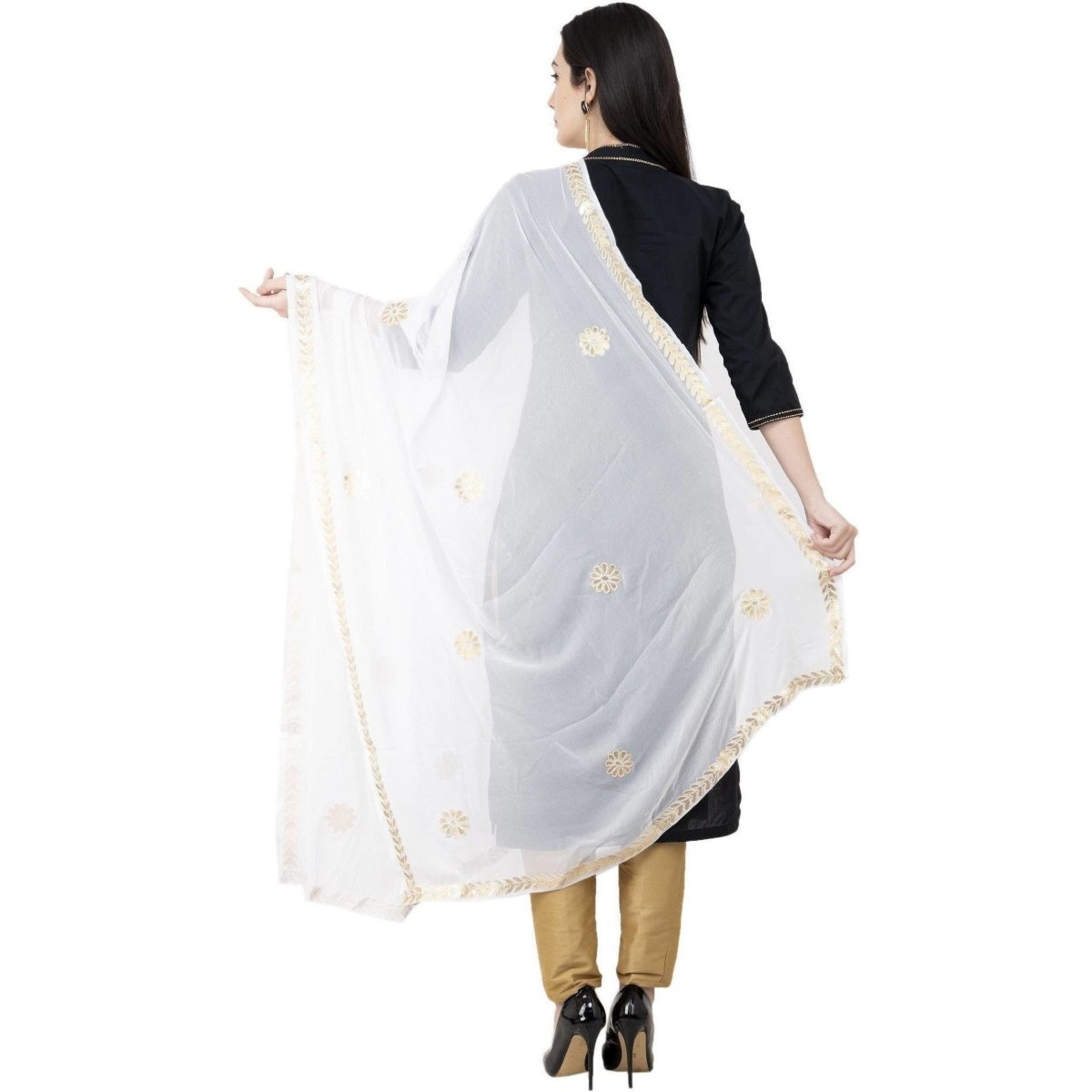 A R SILK Chiffon Gota Patti Fancy Dupatta White Color Dupatta or Chunni