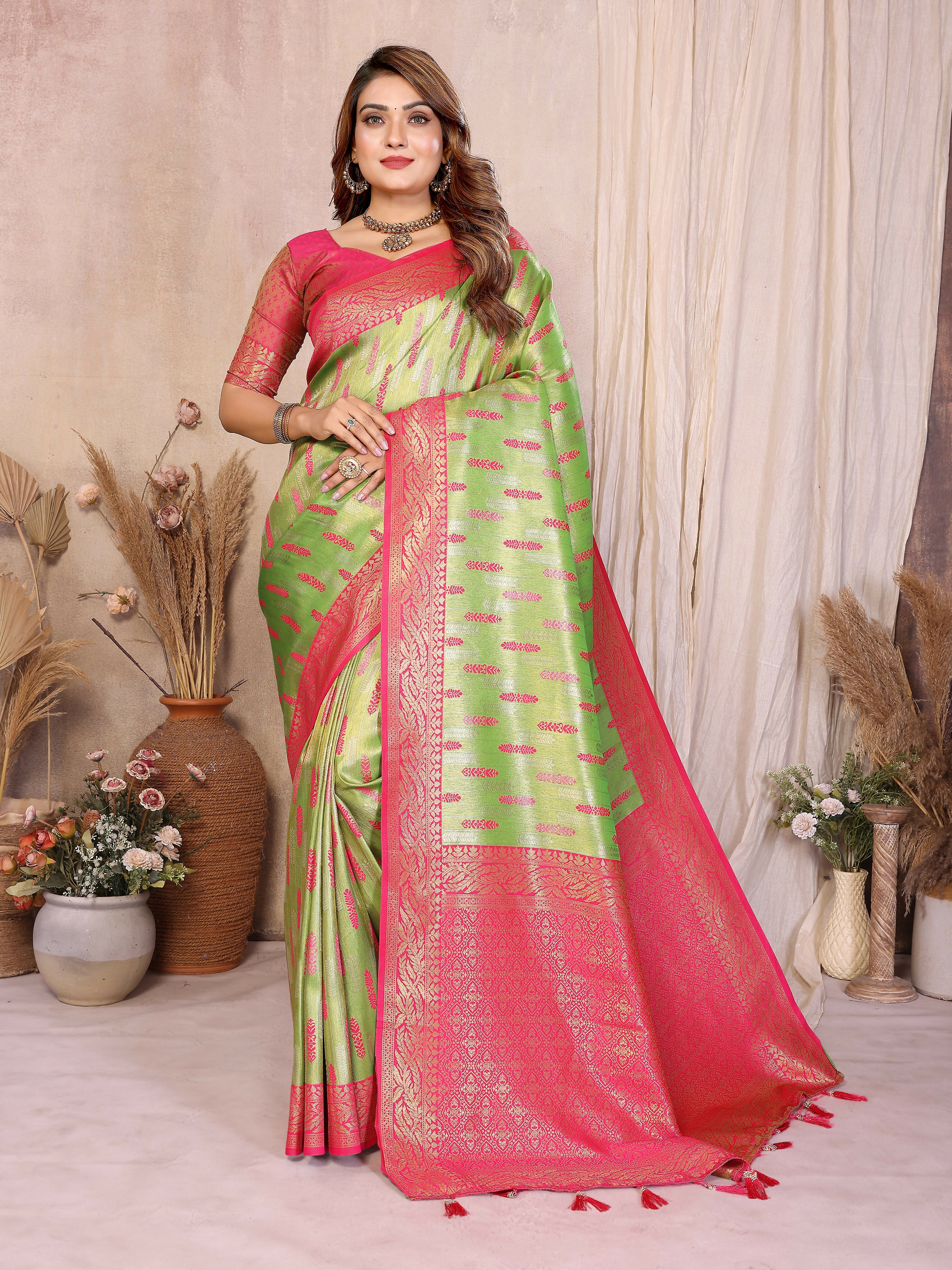 Aastha Fashion Pista Green Tissue Silk Paithani Woven Saree - Distacart