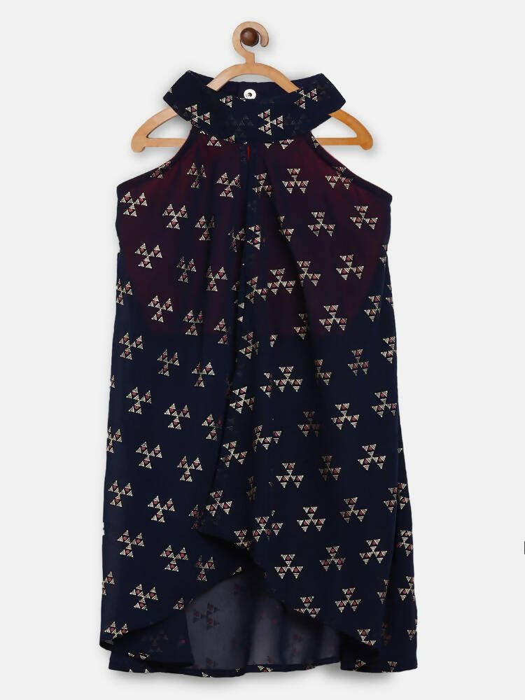 Ahalyaa Navy Printed Chanderi Silk Kids Kurta With Pant For Girls - Distacart