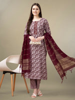 Thumbnail for Jyoti Fashion Women's Maroon Rayon Embroidery & Sequence work Kurta with Trouser & Dupatta - Distacart
