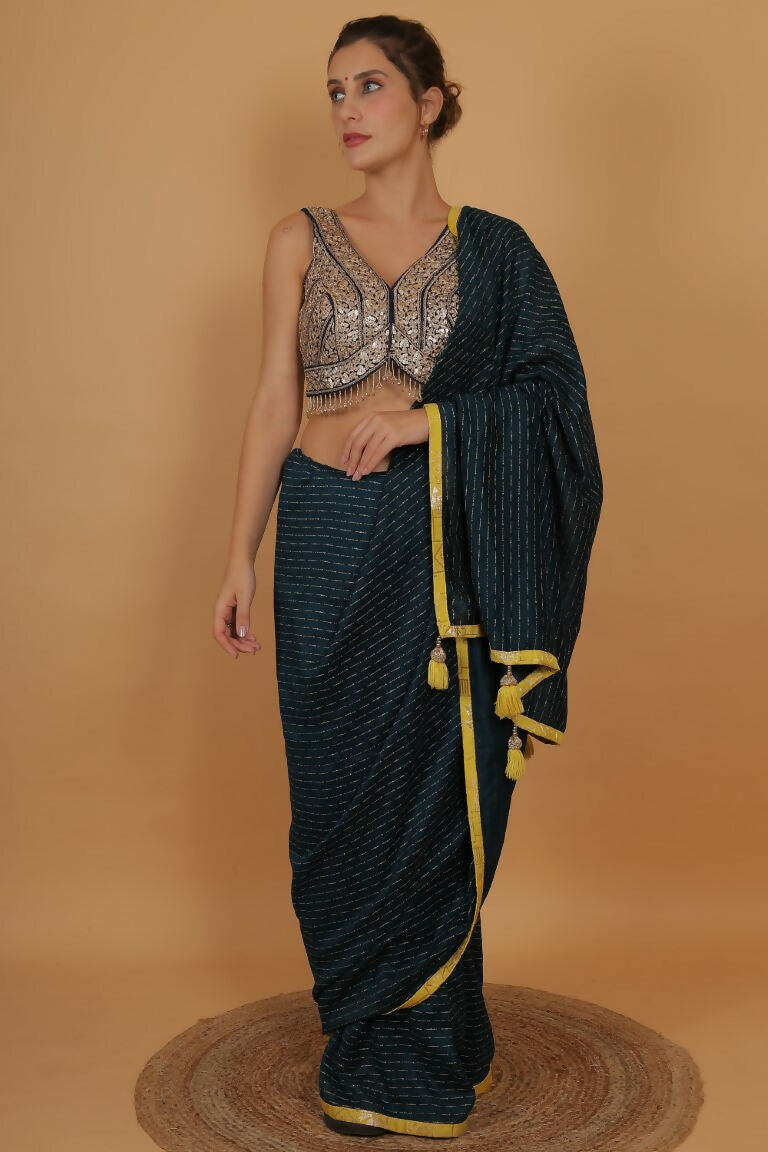 Joban Fashion Silk Zari And Sequence Work Padded Blouse - Blue