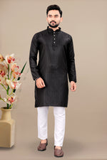 Thumbnail for Neera Trendz Black Cotton Blend Lining Work Men's Kurta With Pyjama