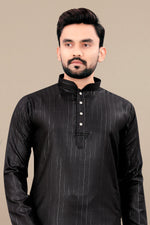 Thumbnail for Neera Trendz Black Cotton Blend Lining Work Men's Kurta With Pyjama