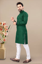 Thumbnail for Neera Trendz Green Cotton Blend Lining Work Men's Kurta With Pyjama
