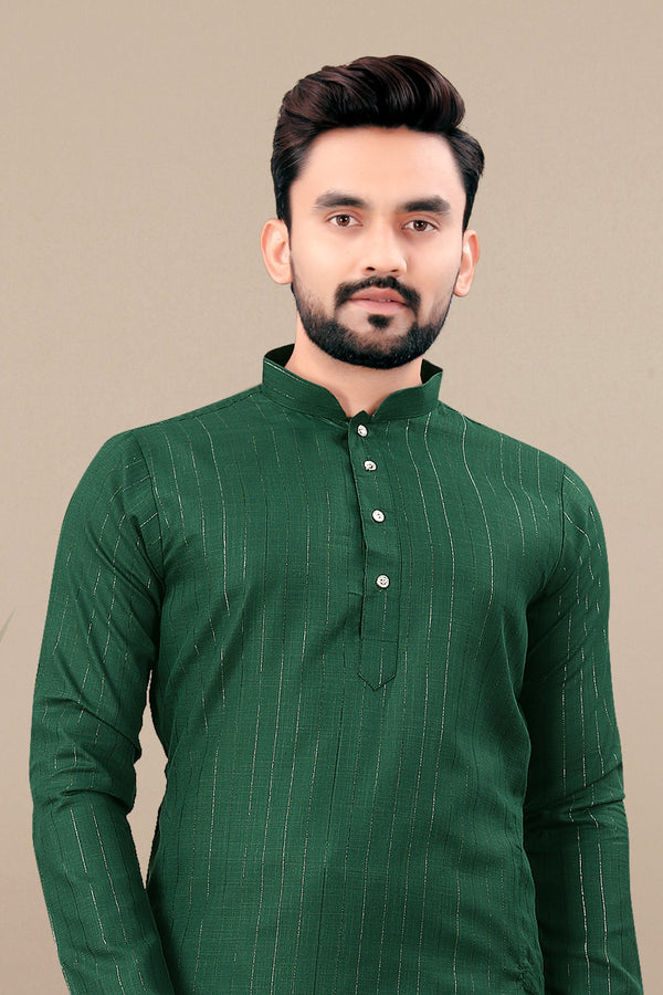 Neera Trendz Green Cotton Blend Lining Work Men's Kurta With Pyjama
