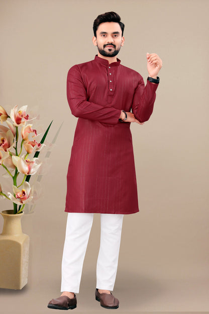 Neera Trendz Maroon Cotton Blend Lining Work Men's Kurta With Pyjama - Distacart