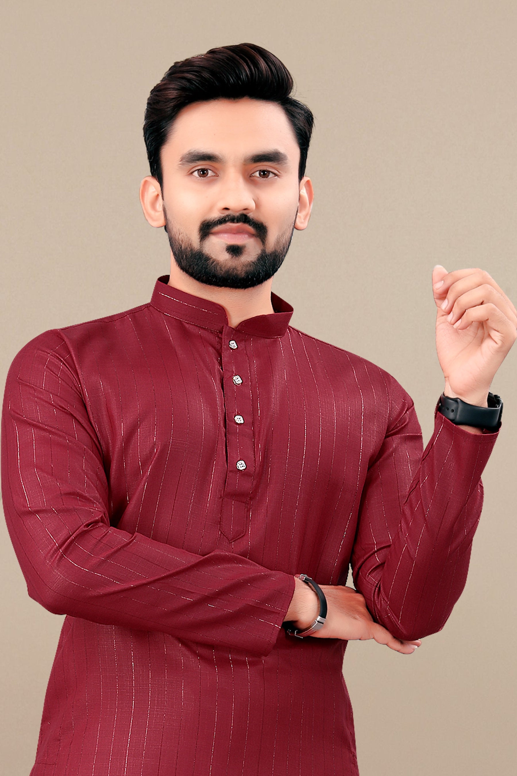 Neera Trendz Maroon Cotton Blend Lining Work Men's Kurta With Pyjama