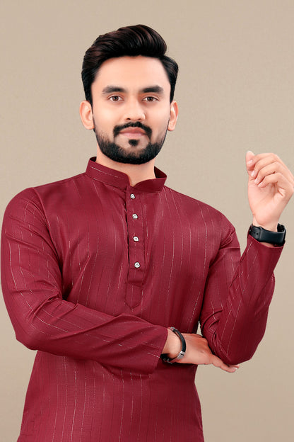 Neera Trendz Maroon Cotton Blend Lining Work Men's Kurta With Pyjama - Distacart