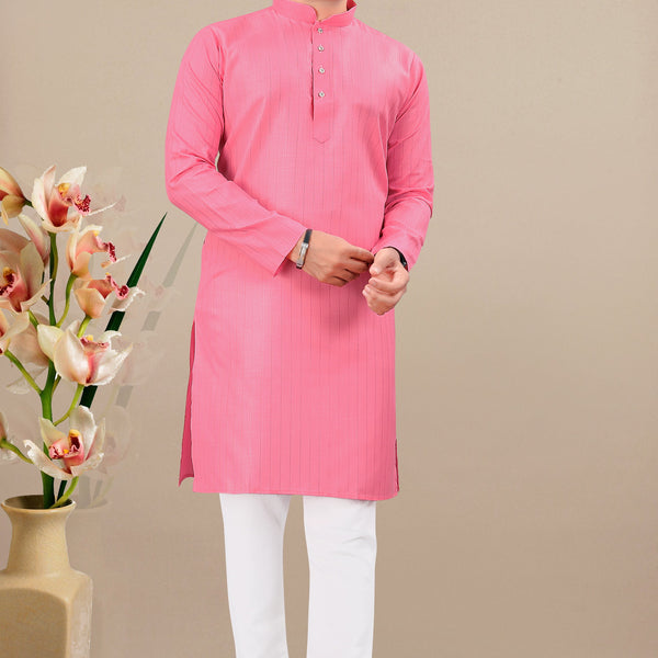 Neera Trendz Pink Cotton Blend Lining Work Men's Kurta With Pyjama
