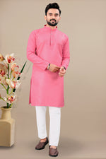 Thumbnail for Neera Trendz Pink Cotton Blend Lining Work Men's Kurta With Pyjama