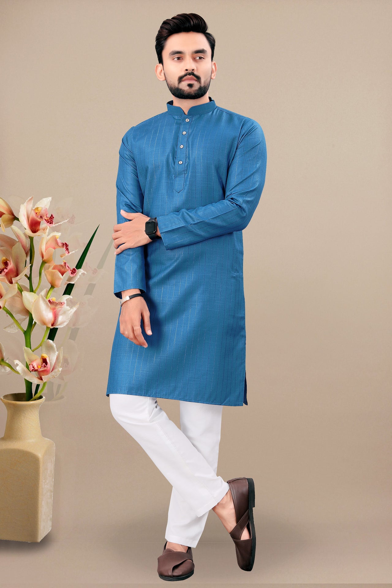 Neera Trendz Rama Cotton Blend Lining Work Men's Kurta With Pyjama - Distacart