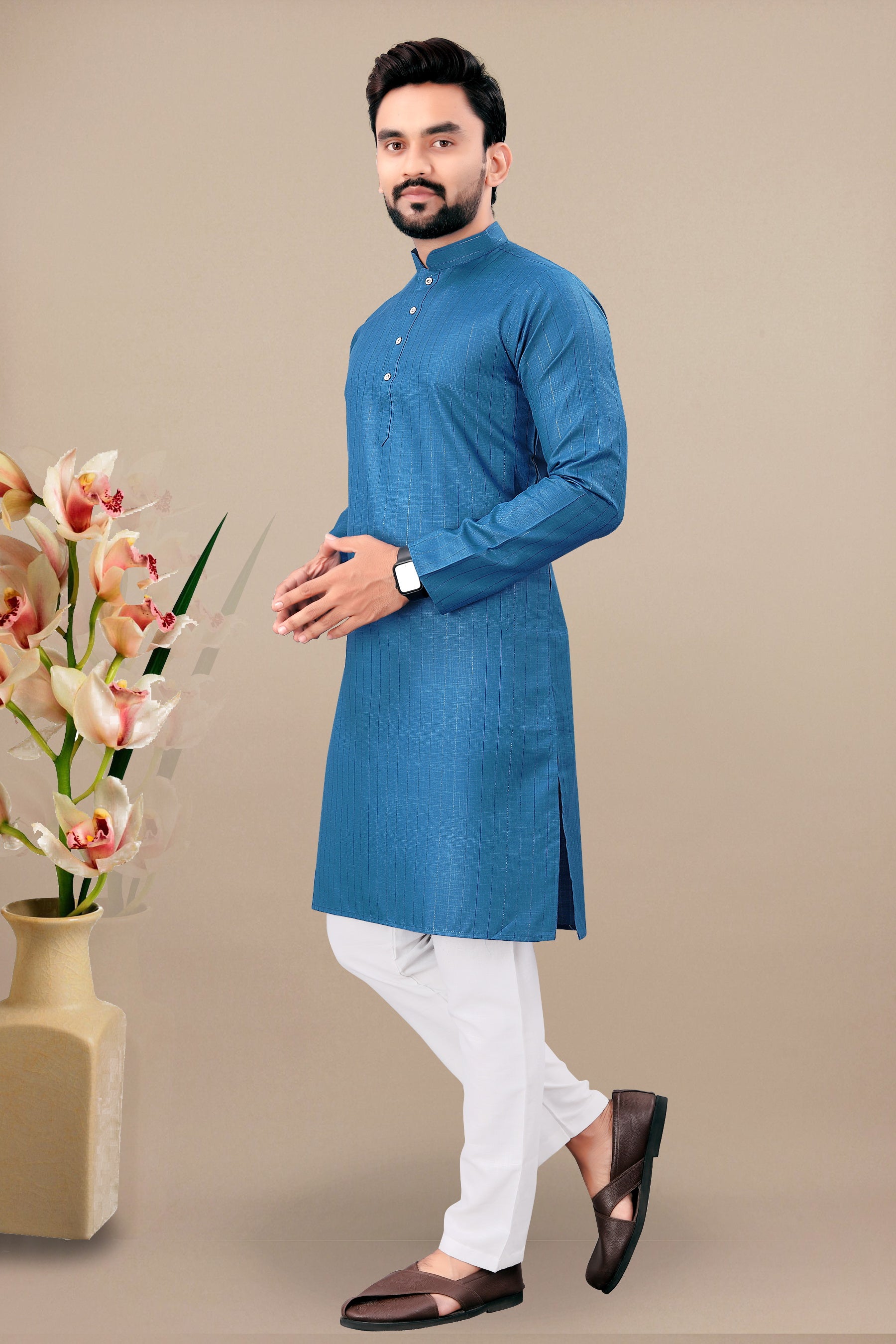 Neera Trendz Rama Cotton Blend Lining Work Men's Kurta With Pyjama