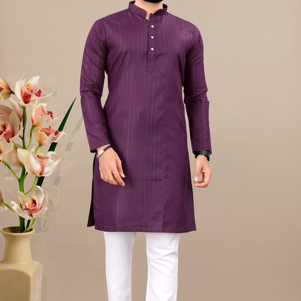 Neera Trendz Wine Cotton Blend Lining Work Men's Kurta With Pyjama