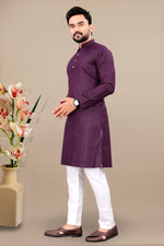Thumbnail for Neera Trendz Wine Cotton Blend Lining Work Men's Kurta With Pyjama