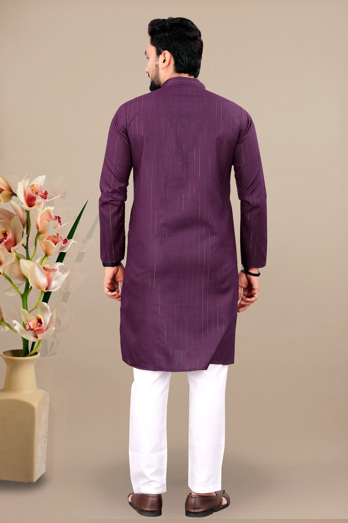 Neera Trendz Wine Cotton Blend Lining Work Men's Kurta With Pyjama - Distacart