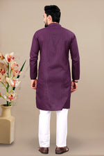 Thumbnail for Neera Trendz Wine Cotton Blend Lining Work Men's Kurta With Pyjama