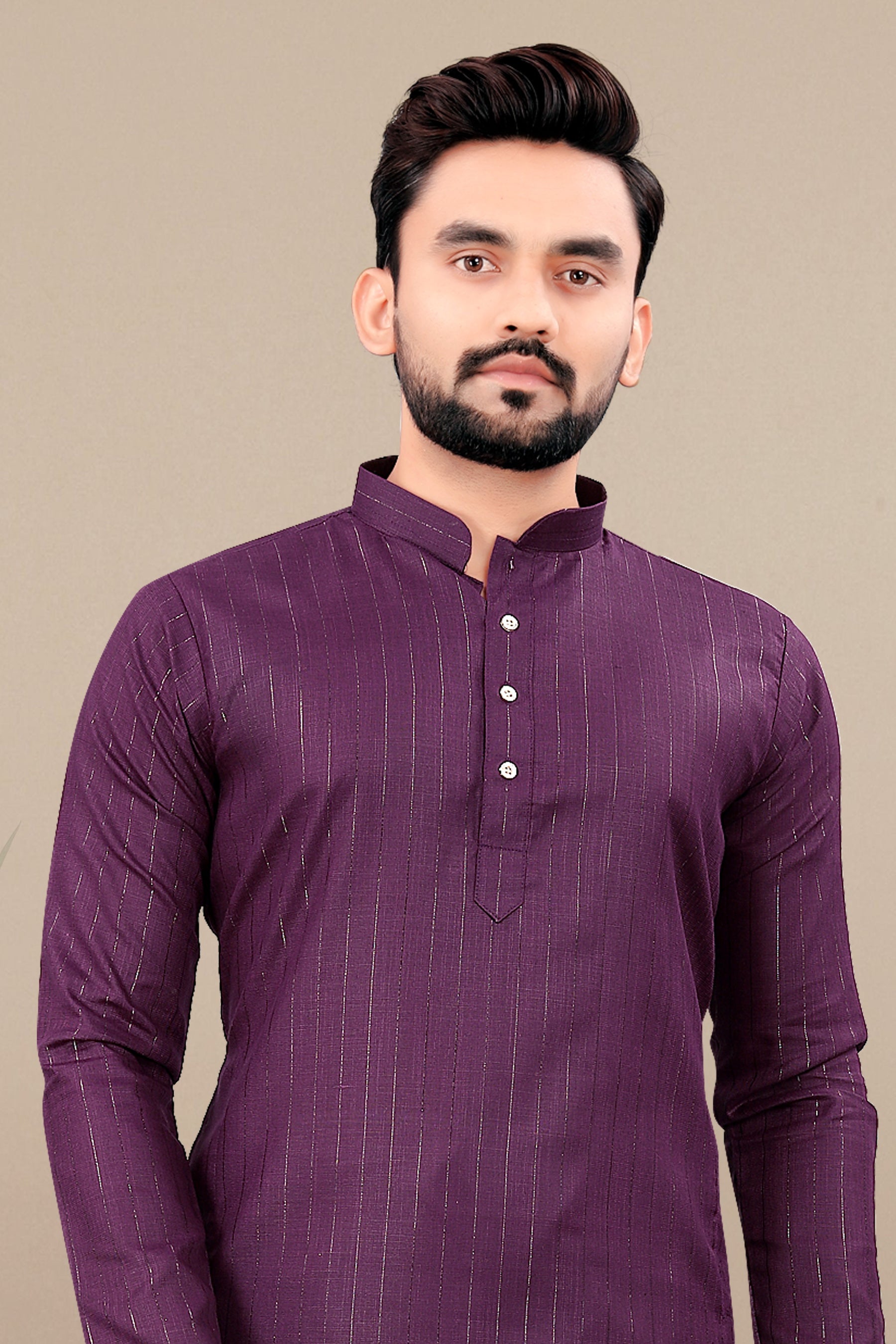 Neera Trendz Wine Cotton Blend Lining Work Men's Kurta With Pyjama