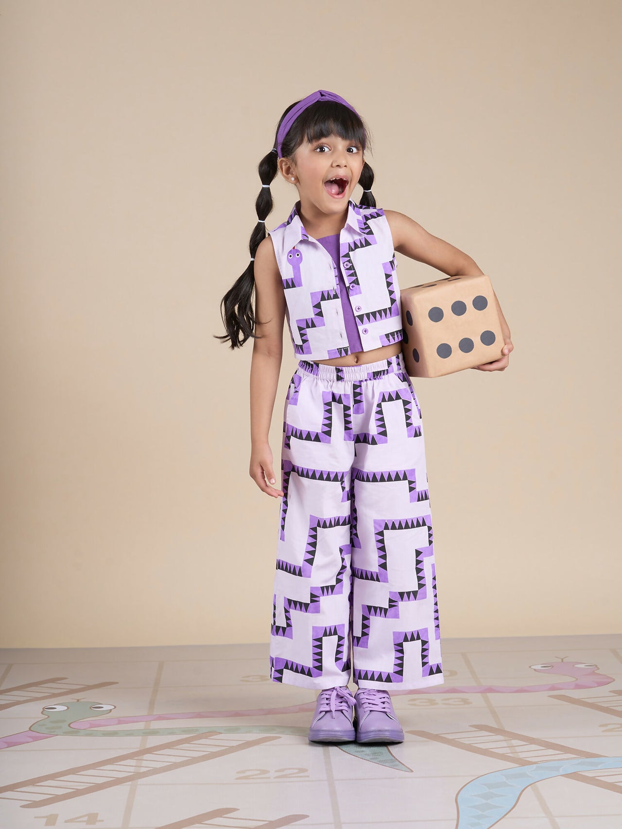 Snakes and Ladders Girls Purple Table Print Top and Pant Set from Siblings Collection - Distacart