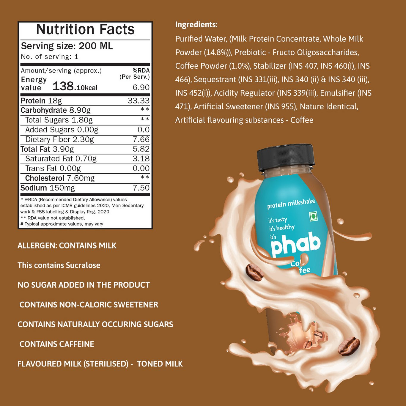 Phab Protein Milkshake With protein Cold Coffee Protein Shake - Dista