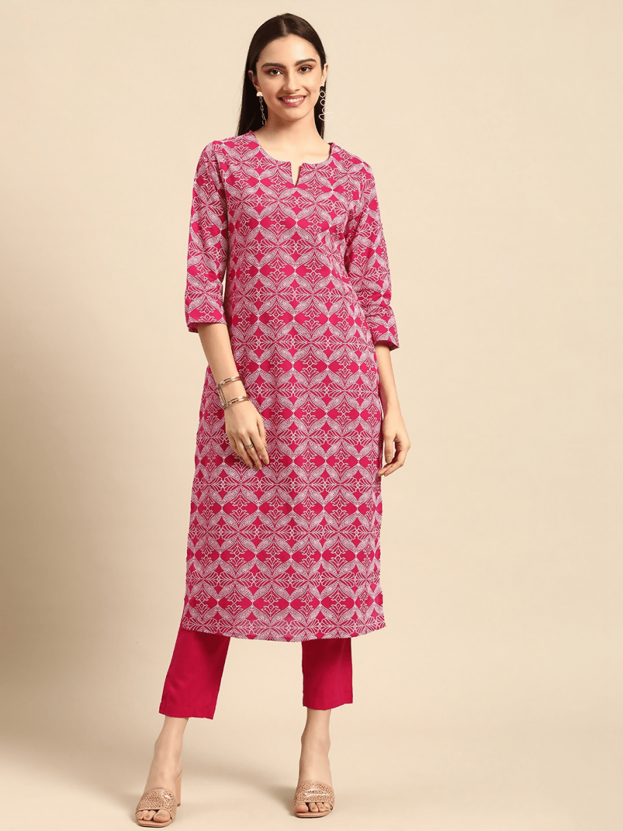 Anouk Women Pink Bandhani Printed Pure Cotton Kurta with Trousers - Distacart