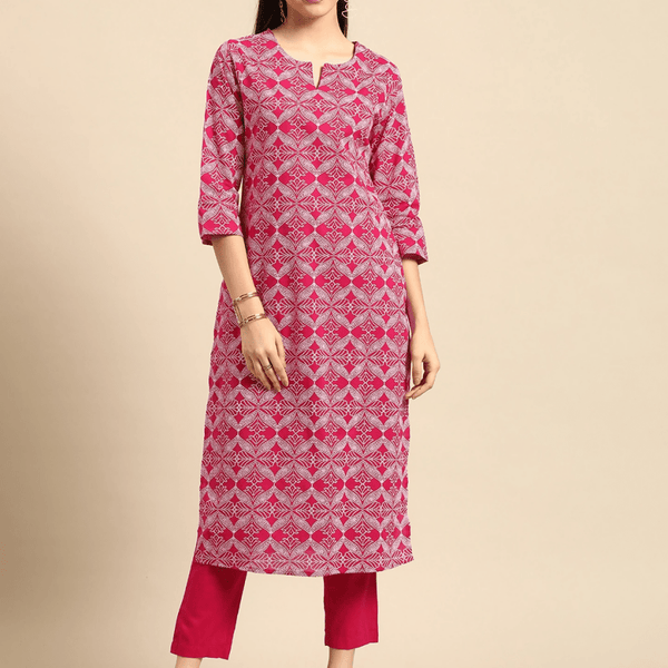 Anouk Women Pink Bandhani Printed Pure Cotton Kurta with Trousers - Distacart