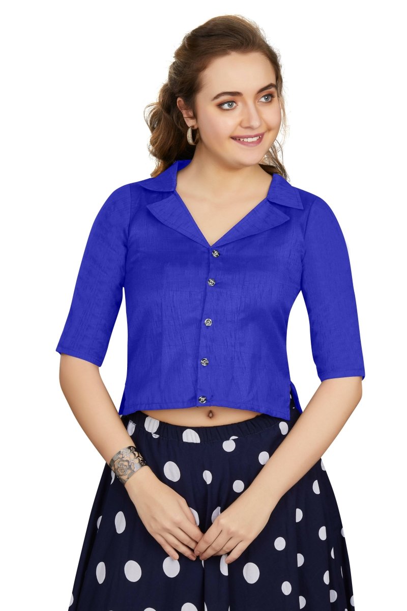 Aastha Fashion Women's Women's Blue Art Silk Button Readymade Blouse - Distacart