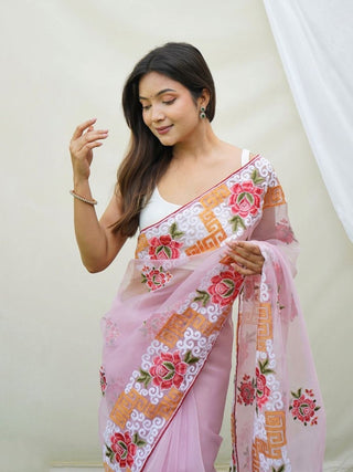 Anouk Embroidered Organza Saree - Distacart