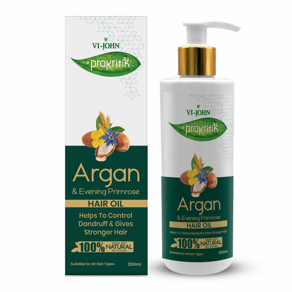 VI-JOHN Prakritik Argan & Evening Primrose Hair oil, Helps to Control Dandruff,100% Bio Actives Hair Oil