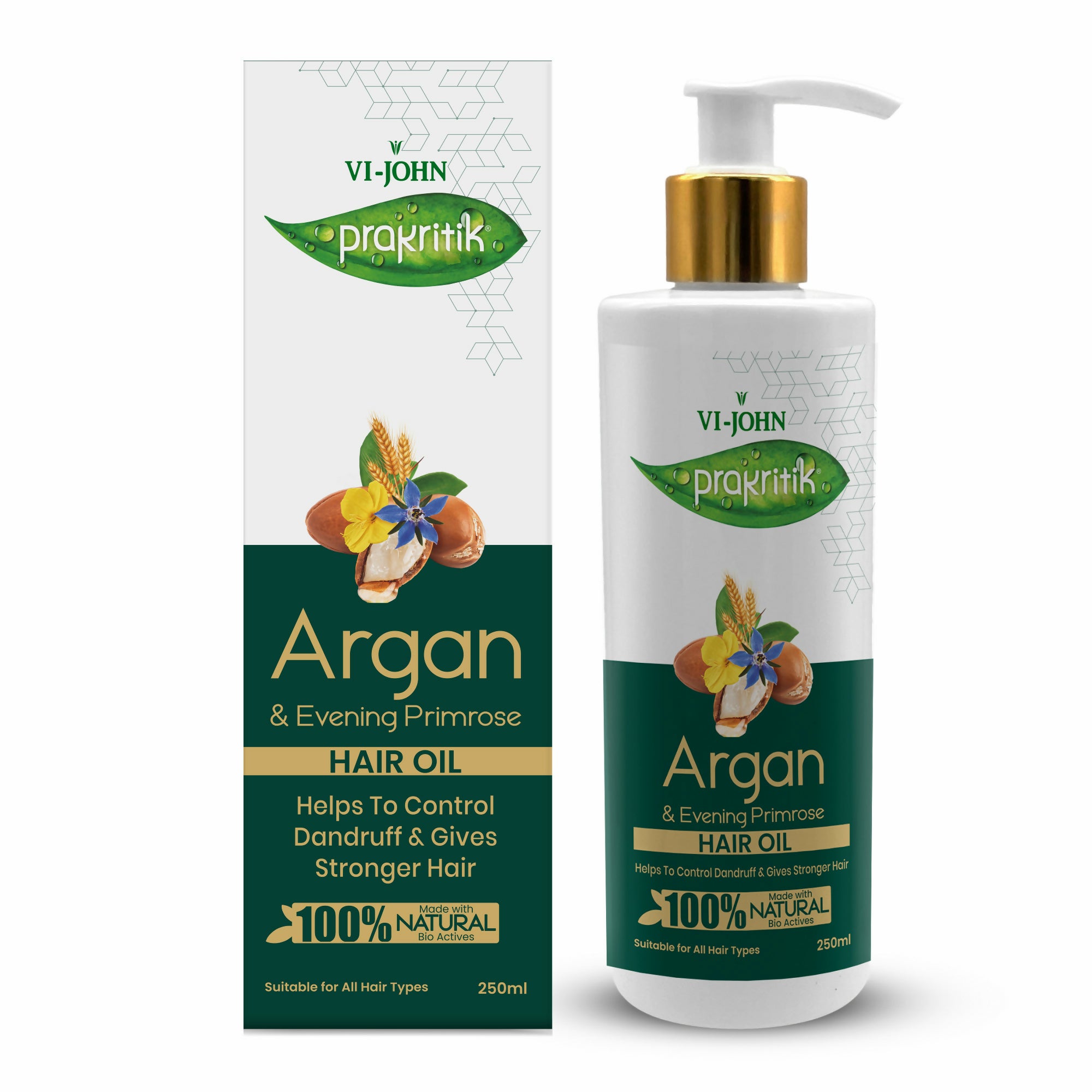 VI-JOHN Prakritik Argan & Evening Primrose Hair oil, Helps to Control Dandruff,100% Bio Actives Hair Oil - Distacart