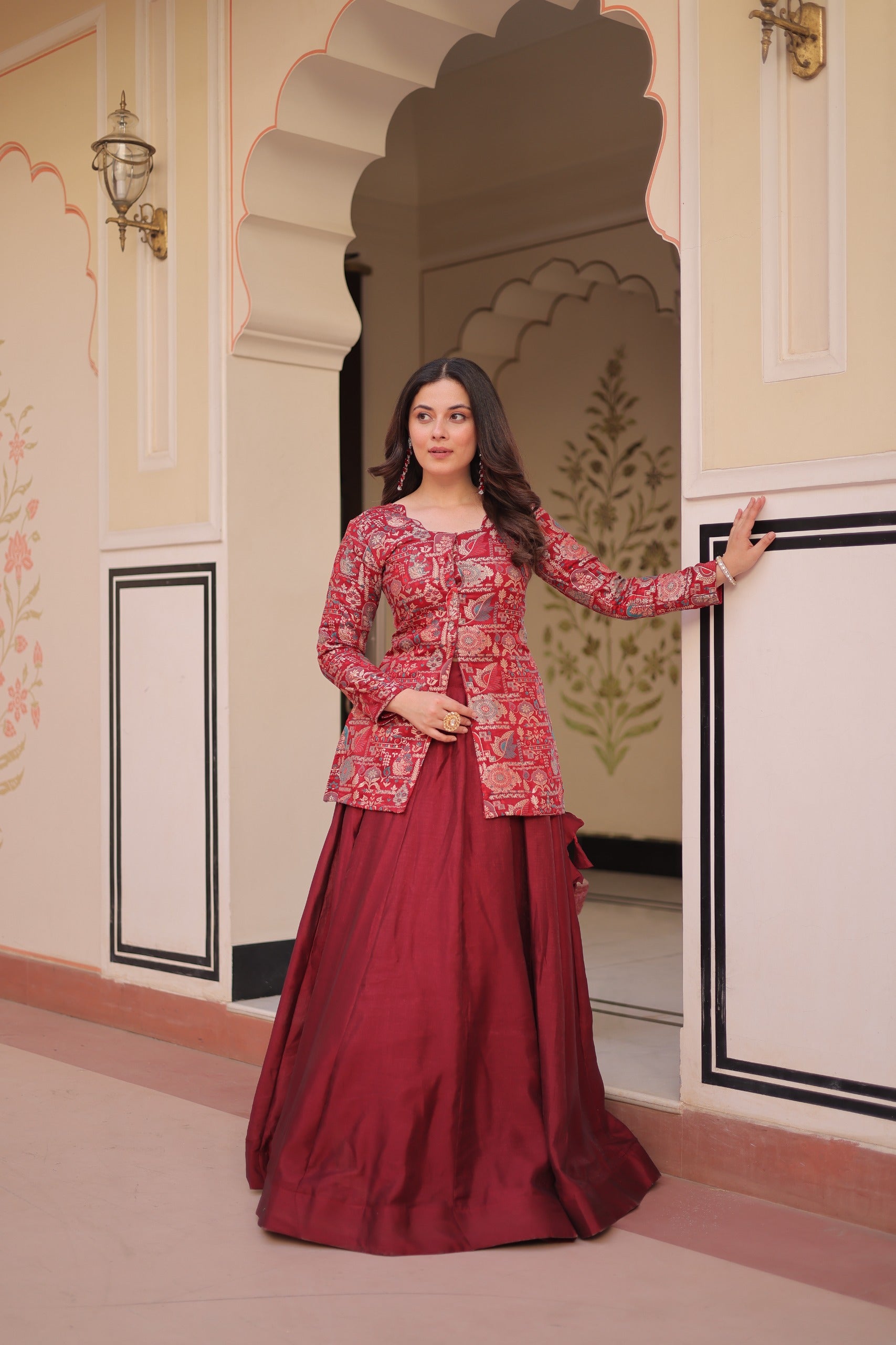 Prazu Fashion Maroon Vichitra Silk Lehenga With Blouse