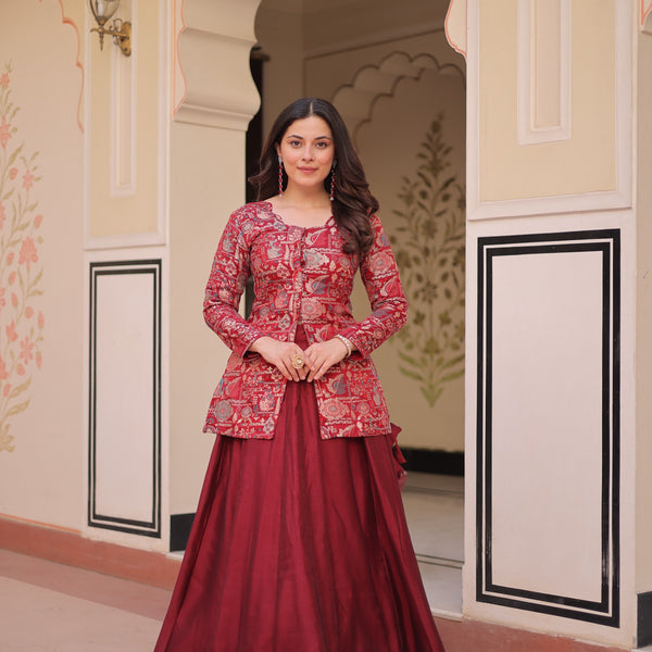 Prazu Fashion Maroon Vichitra Silk Lehenga With Blouse