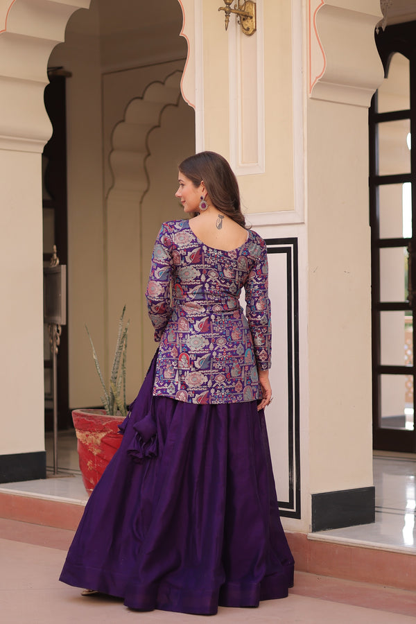 Prazu Fashion Violet Vichitra Silk Lehenga With Blouse