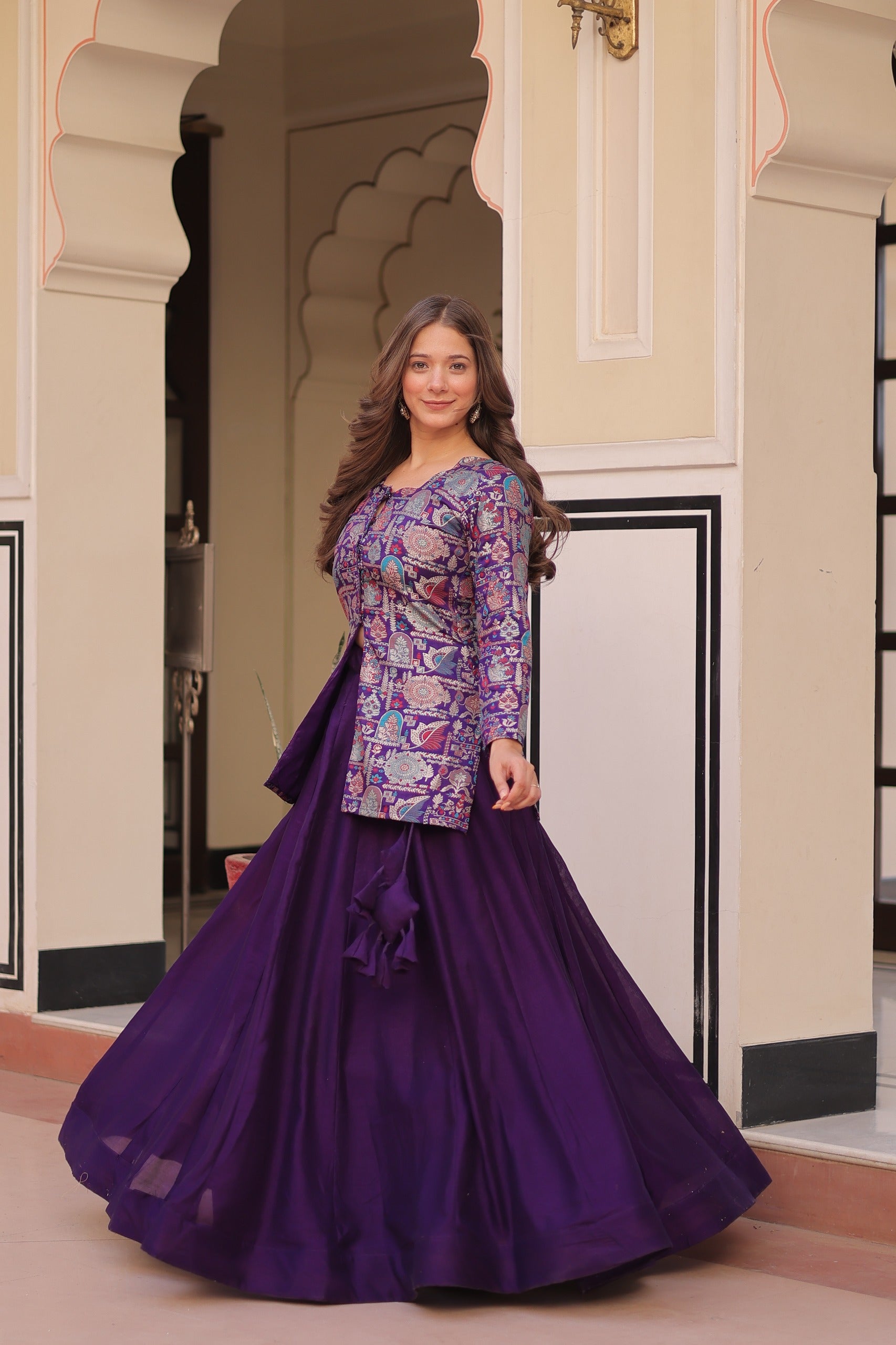 Prazu Fashion Violet Vichitra Silk Lehenga With Blouse