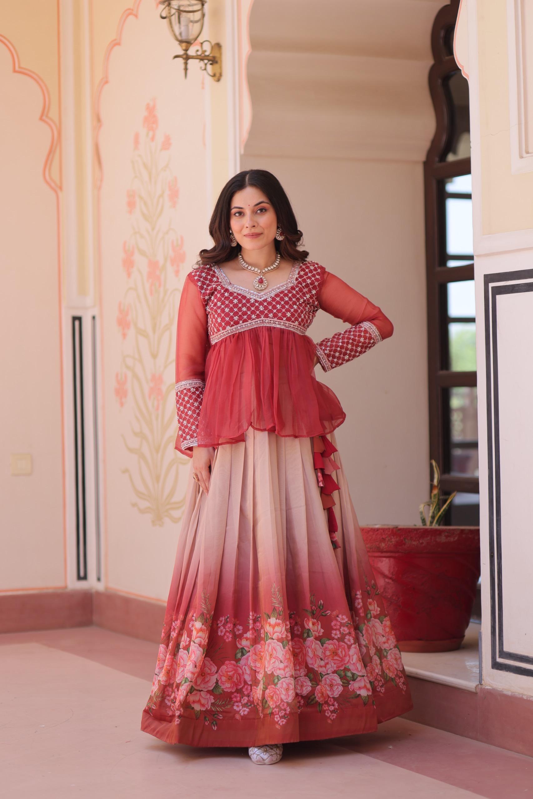 Prazu Fashion Gajri Chiffon With Beads Embroidered Work Lehenga - Distacart
