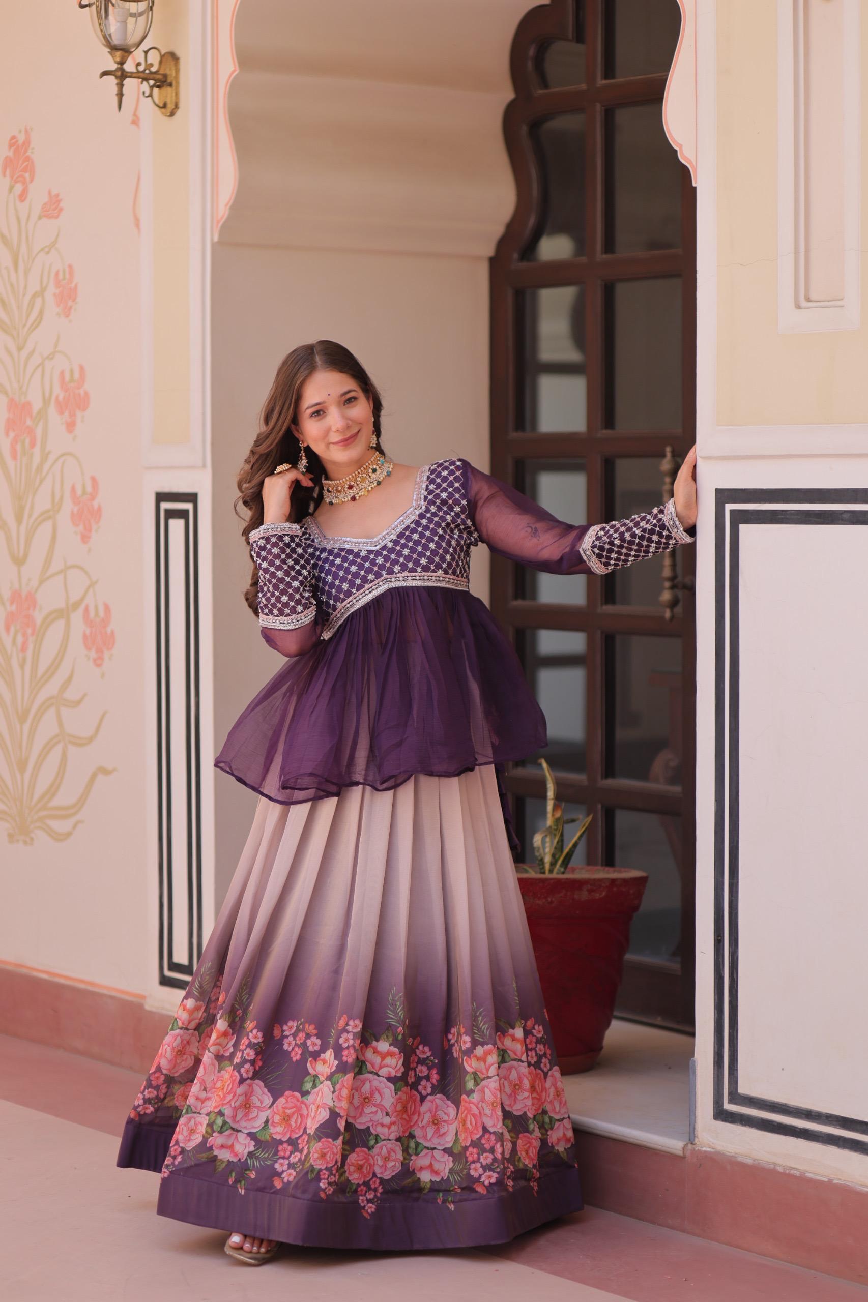 Prazu Fashion Purple Chiffon With Beads Embroidered Work Lehenga - Distacart