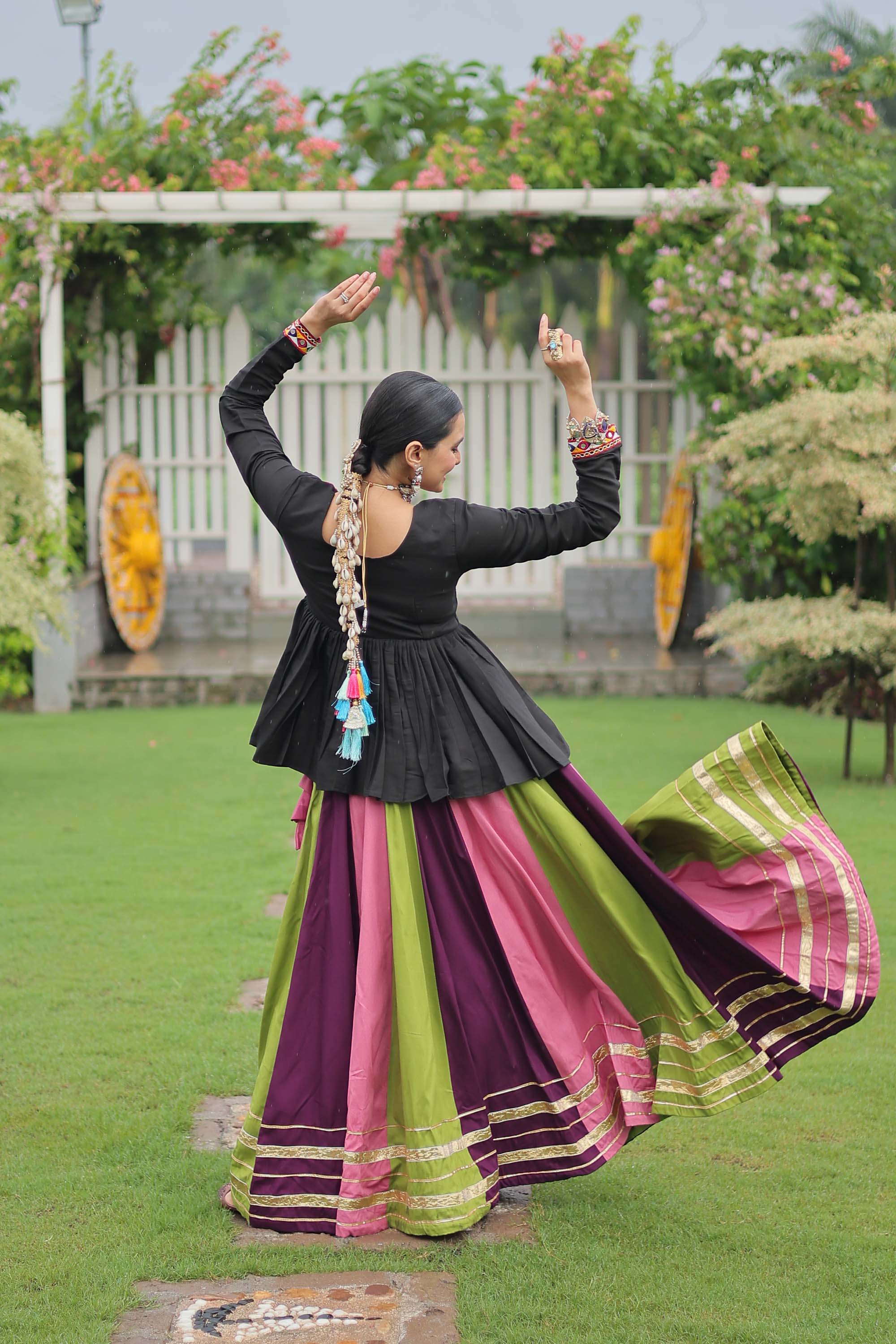 Lorenvalley Fashion Multicolor Rayon with Attractive Gota-Patti Lace Lehenga Choli