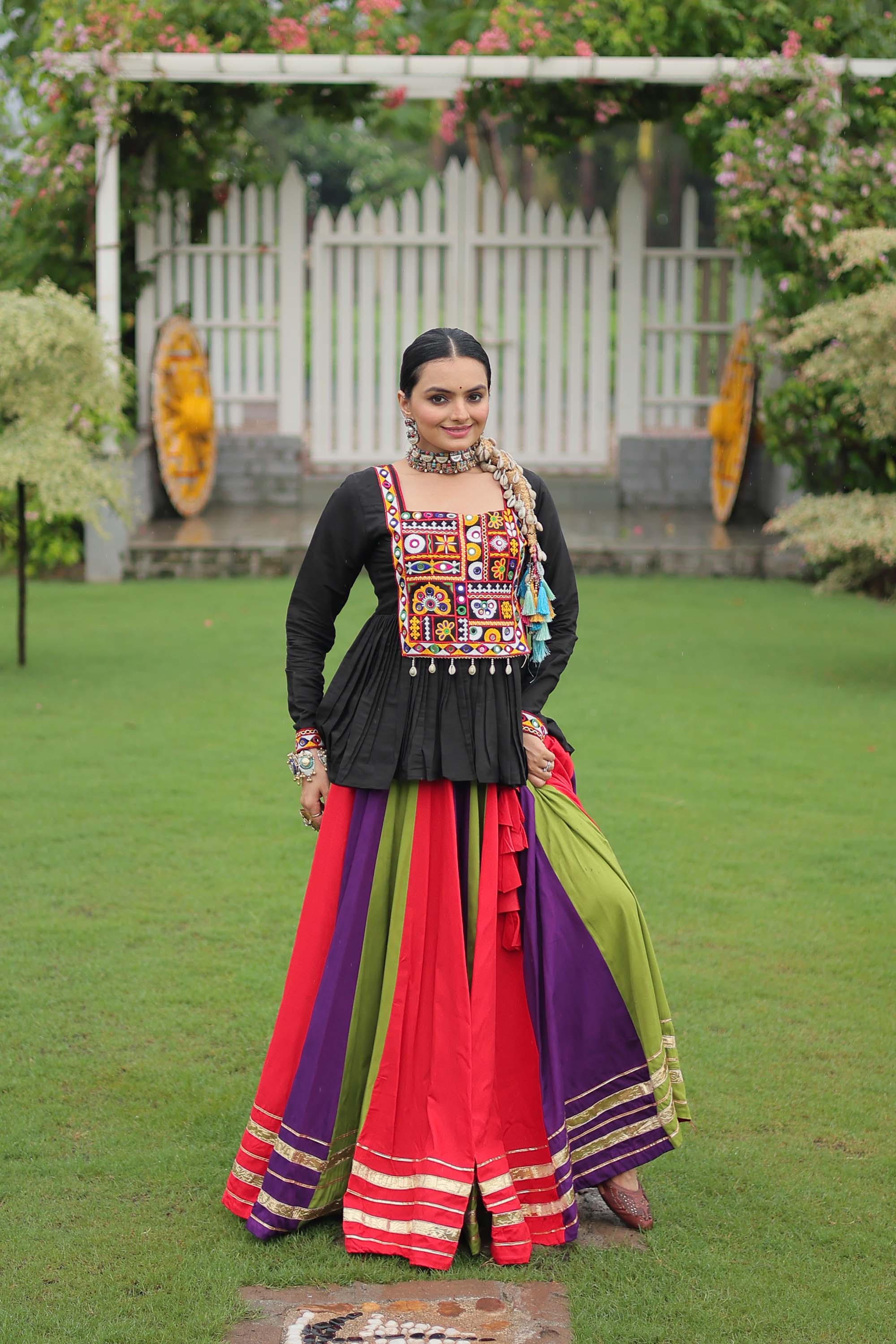Lorenvalley Fashion Multicolor Rayon with Attractive Gota-Patti Lace Lehenga Choli