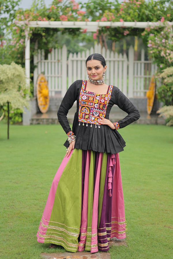 Prazu Fashion Black Reyon Attractive Gota-Patti Lace Lehenga With Top For Navaratri