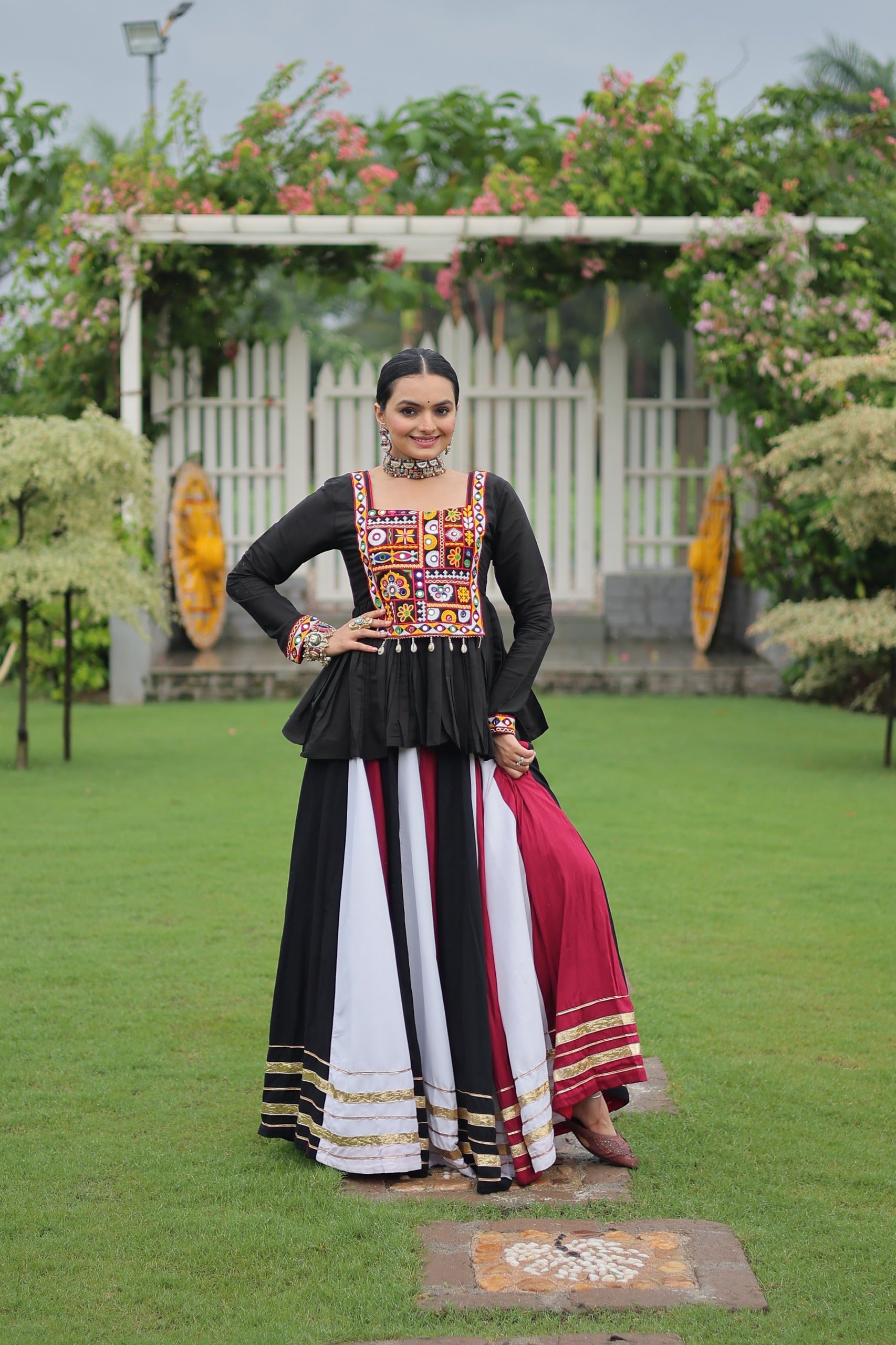 Prazu Fashion Black Reyon Attractive Gota-Patti Lace Lehenga With Top For Navaratri - Distacart