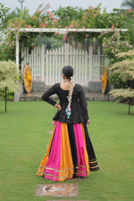 Thumbnail for Prazu Fashion Black Reyon Attractive Gota-Patti Lace Lehenga With Top For Navaratri