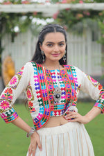 Thumbnail for Lorenvalley Fashion White Roman Silk with Attractive Gota-Patti Lace Lehenga Choli