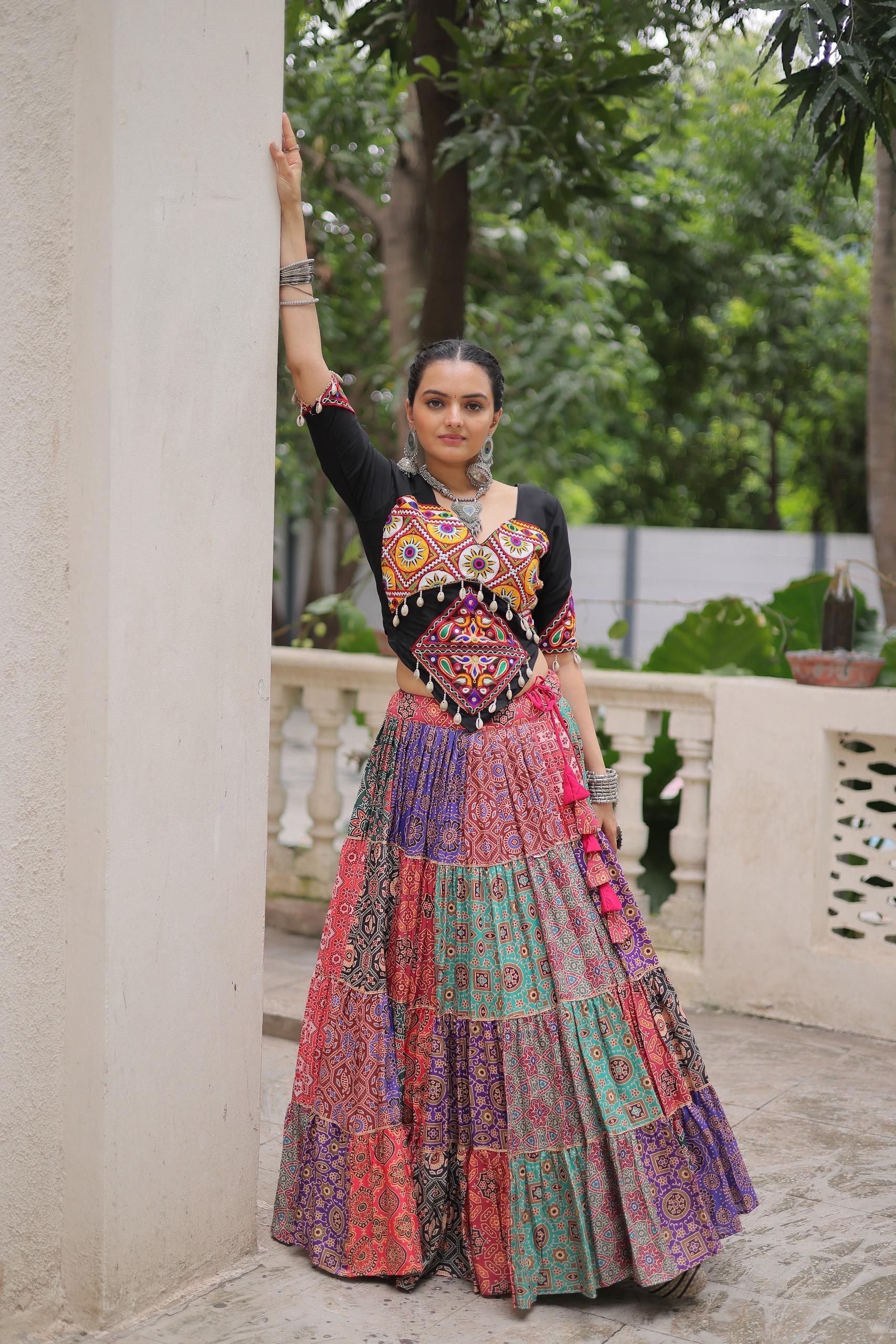 Prazu Fashion Black Kutchi Gamthi Embroidered Codi Lace Work Lehenga For Navratri - Distacart