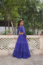 Thumbnail for Prazu Fashion Blue Georgette Bandhej Print With Gotta Patti Lehenga For Navratri