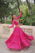 Thumbnail for Prazu Fashion Pink Georgette Bandhej Print With Gotta Patti Lehenga For Navratri