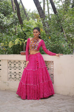 Thumbnail for Prazu Fashion Pink Georgette Bandhej Print With Gotta Patti Lehenga For Navratri