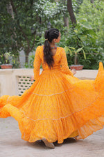 Thumbnail for Prazu Fashion Yellow Georgette Bandhej Print With Gotta Patti Lehenga For Navratri