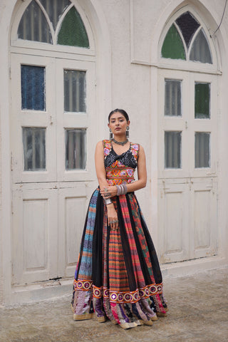 Lorenvalley Fashion Multicolor Georgette print and attractive combination Of Gamthi Embroidered & Embellished work Lehenga Choli