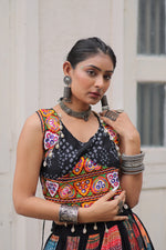 Thumbnail for Prazu Fashion Black Georgette Print With Gamthi Work Navratri Lehenga